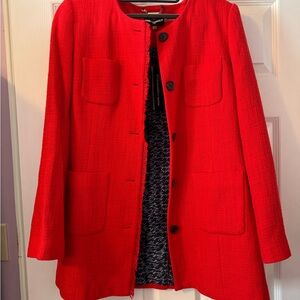 Karl Lagerfeld Red Tweed Long Jacket